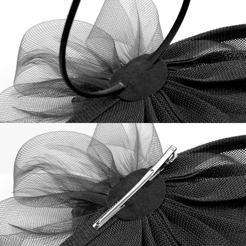 DRESHOW Fascinator Hats for Women Pillbox Hat with Veil Headband
