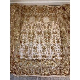 wowfabric4less123 Gold 4way stretch sequin Lace fabric 50” Width Sold By The Yard