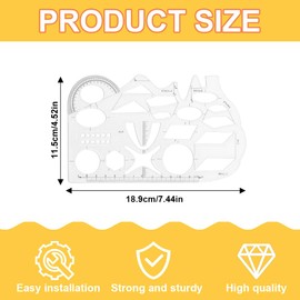 UEAVOID Multifunctional Geometric Ruler, Flexible Plastic Drawing Ruler, Multi-Purpose Drawing Stencil, Measuring Tool, Design Ruler, School Office Supplies, Office Items (Transparent)