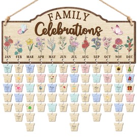 CHDITB Wooden 3D Family Celebrations Birthday Calendar Wall Hanging(16”x7”), DIY Birth Month Flowers Family Birthday Reminder Tracker with Tags, Custom Mother Gifts for Grandma