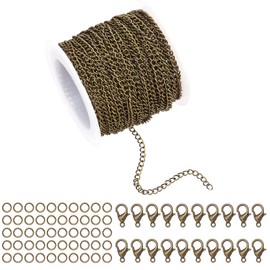 Forise 30 Feet Necklace Chains 2mm Twisted Links Bronze Chain for DIY Jewelry Making,Necklace Chains Set with 20Pcs Lobster Clasps 50Pcs Jump Rings