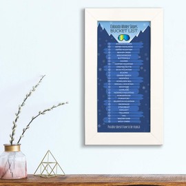 Colorado Ski Resorts Bucket List - Blue Snowflakes - Textured White Frame - 13.5 inches x 23.5 inches - Track Your Colorado Ski Adventures