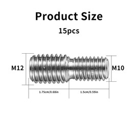 15 x Double End Threaded Bolts, Double End Threaded Screws Screw, Stainless Steel Thread Adapter M10 x 1.5 to M12 x 1.75 Reducing Screw, Threaded Bolt Reducer Adapter for Furniture (M10 x 1.5 to M12 x
