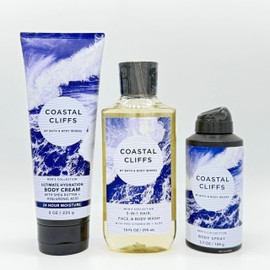 Coastal Cliffs Men's 3-Piece Bath and Body Bundle | Ultimate Hydration Body Cream, Hair & Body Wash and Body Spray