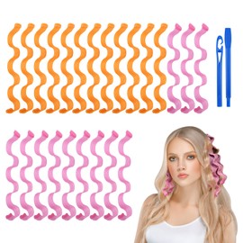 URAQT Hair Rollers No Heat, 24pcs Hair Curlers Styling Kit with Styling Hooks, Wave Hair Curlers for Long & Short Hair, DIY Hairstyle Styling Tools 30cm