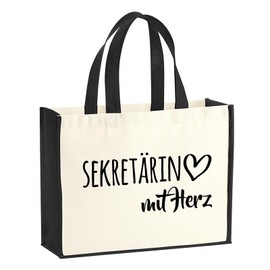 Huuraa Jute Bag Secretary with Heart Gift 21 Litres Black Jute and Cotton Secretary Gift Idea, black, Unit size
