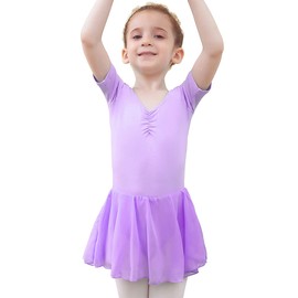 Tancefair Ballet Clothing Ballet Dress Girls Cotton Ballet Jersey Short Sleeve Long Sleeve Dance Dress Dance Body Ballet Suit with Chiffon Skirt Tutu, purple, 140