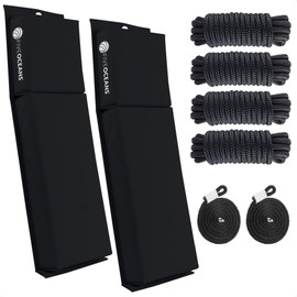 Five Oceans 2-Pack Flat Boat Fender Kit, Includes 24" x 6-7/8" x 2-1/2" Black Fenders, Ropes Lines 3/8-Inch x 5-Ft, and Dock Lines 1/2" x 15' - FO4615-C1