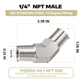 Pysrych Stainless Steel 304 Forged Pipe Fitting 45 Degree Male Elbow 1/4" NPT Male x 1/4" NPT Male, 1pc