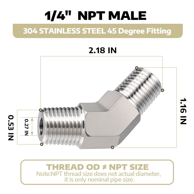 Pysrych Stainless Steel 304 Forged Pipe Fitting 45 Degree Male
