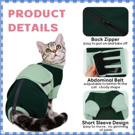 Cat Anxiety Relief Clothes, Flexible Cat Calming Vest with Hook&Loop, Ideal for Loud Noises, Fireworks, Separation, Travel, Thunderstorms, Reduce Anxiety Comfortable Wrap for Cats, Green Medium