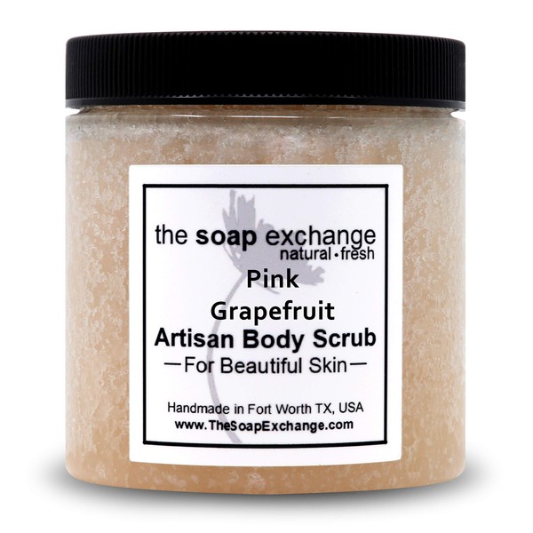 The Soap Exchange Sugar Body Scrub - Pink Grapefruit Scent - Hand Crafted 16 fl oz / 480 ml Natural Artisan Skin Care, Shea Butter, Exfoliate, Moisturize, & Protect. Made in the USA.