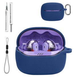 for JBL Tune Beam 2 Ghost/Beam 2 Case Cover with Cleaner Kit, Soft Skin Silicone Case Cover with Keychain and Lanyard，Full Protective Case for Men and Women-Blue