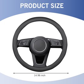 Arwrilt Leather Steering Wheel Cover, Breathable Non-Slip Car Steering Wheel Cover, Universal 14 1/2" to 15" Steering Wheel Accessories (Black)