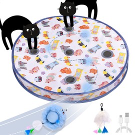 GoldenSun Interactive Cat Toys, Automatic Fast Rolling Ball in Pouch, Hide and Seek for Indoor Cats, Motion Chirping Activated Moving Ball, 5 Holes Mat Mouse Catching Game