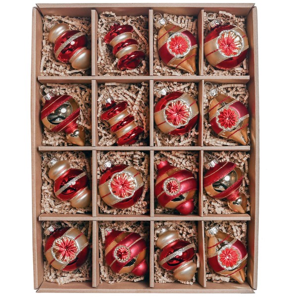 Valery Madelyn 16pcs Christmas Glass Baubles Pack, 7-9cm Luxury Red