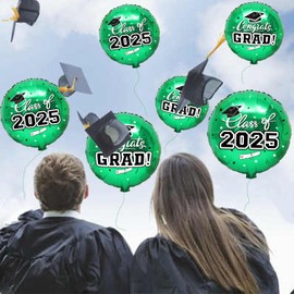 Class of 2025 Graduation Party Balloons，6PCS 18inch Congrats Grad Balloons Foil 4 Colors for Graduation Party Decoration Memorable Grad Celebrations (Green)