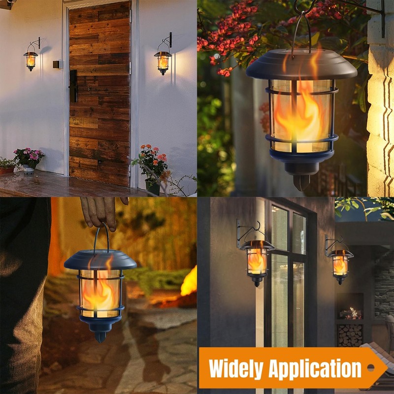 Dynaming 4 Pack Solar Flame Wall Lanterns Outdoor, Solar Powered