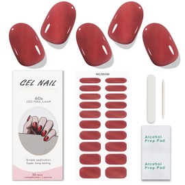 JMEOWIO Semi Cured Gel Nail Strips Bright Red Glitter Gel Nail Stickers Nail Supplies Nail Art Design Decoration Accessories