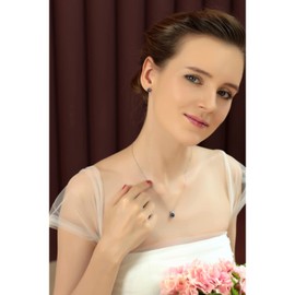 B. BRILLIANT London Blue Topaz Necklace and Earrings Sterling Silver Oval-cut Solitaire Simulated Gemstone Pendant & Stud Earring Blue Jewelry Sets for Women Bridesmaids Fashion Birthday Holiday