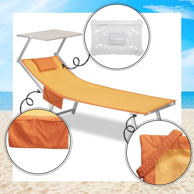 o-day Microfibre Beach Towel with Side Pockets, Inflatable Headrest, 190