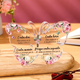 Shellwei Spanish Christian Acrylic Gift for Women Religious Inspirational Gift with Butterfly Shape Bible Verse Desk Decor Bible Verse Prayer Gift for Women Christmas Birthday Scripture Gift(Stylish)