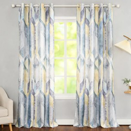 Leeva Grommet Drapes & Curtains for Office, Linen Textured Modern Solid Window Treatments Decorative Curtain Panel for Guest Room, 2 Packs, 52 x 84 in, Yellow and Blue