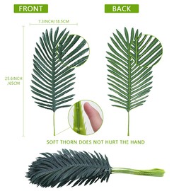Worown 6 Pack Artificial Tropical Palm Plants Leaves with Stem, Faux Plant Leaves for Jungle Hawaii Birthday Barbecue Party Beach Theme Decorations