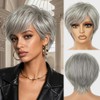 Peluca de cabello humano Pixie de 4 pulgadas gris plateado