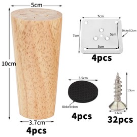 Coztie Wooden Furniture Feet, Pack of 4 Wooden Table Legs, 10 cm Conical Furniture Legs, Replacement, Furniture Feet, Wooden Table Legs with Mounting Plates and Screws for Sofa, Bed, Cabinet, Chair,