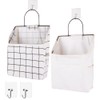 BieFuSin 2Pcs White Plaid Fabric Wall Hanging Storage with Hook,