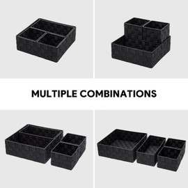 Posprica Woven Storage Baskets for Organizing, Small Black Baskets Cube Bin Container Tote Organizer Divider for Drawer, Closet, Shelf, Dresser, Set of 4