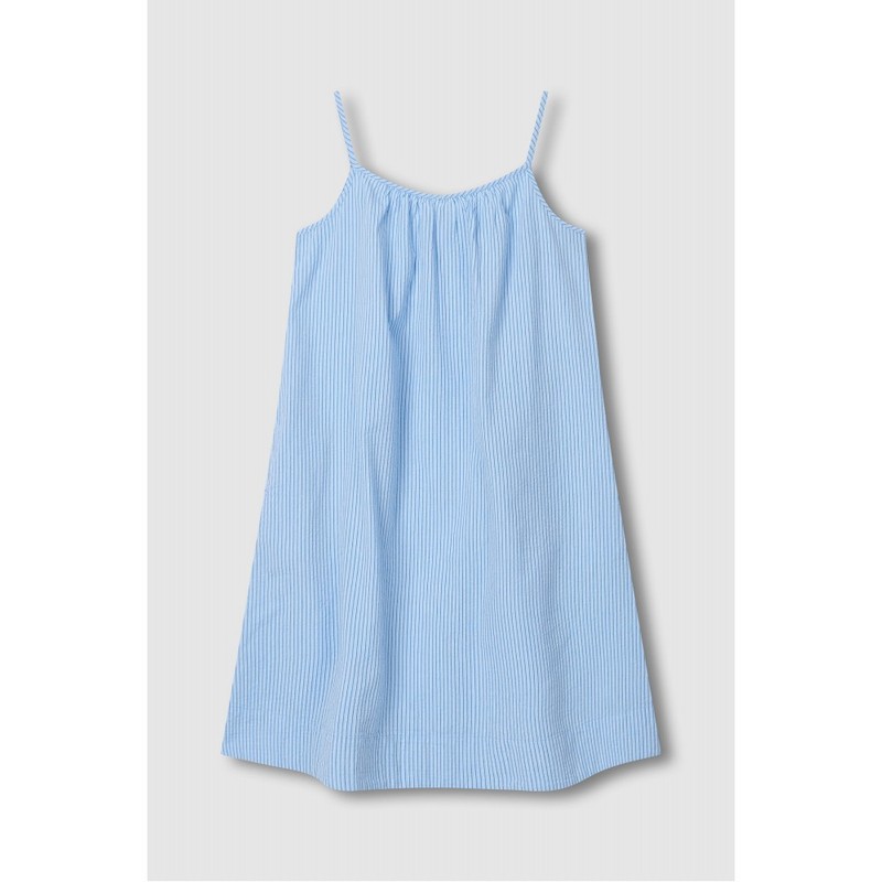 JAJU [JAJU] Women's Cotton Seersucker Sleeveless Pajama Dress_Dark Blue