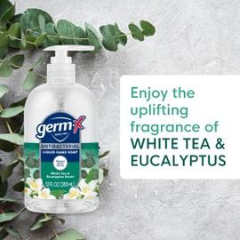 Germ-X Antibacterial Hand Soap, Moisturizing Liquid Hand Wash for Kitchen, pH Balanced & Dermatologist Tested, Back to School Supplies, White Tea & Eucalyptus, 12 oz Pump Bottle (Pack of 4)