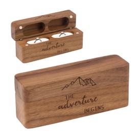 Wooden 2 Ring Folding Box Wedding Rustic Solid Walnut Wood Jewellery Storage Box Vintage Style with Engraving and Ring Holder (Brown Rectangle-2)