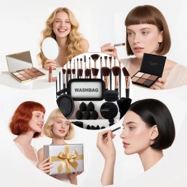 67pcs Brochas Maquillaje Profesional Esponjas Neceseres Rosa                                                                                          