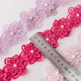 xingmo 2 Meters Vintage Pearl Lace Edge Trim Ribbon Edging Trimmings Fabric Sew On Floral Embroidered Applique Patch (Light Pink)