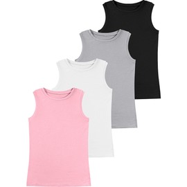 Ficerd 4 Pack Women's Sleeveless Tops, Casual Summer Loose Fit T Shirts Solid Color Tunic Tank Tops Ladies' Crew Neck Tee (Black, Light Gray, Pink, White,XX-Large)