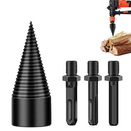 Kiwinvou 4 Pcs Firewood Log Splitter Drill Bit,Wood Splitter Drill Bit Removable Handle,Heavy Duty Splitter Drill Bits Screw Cone Driver Kindling Cracker for Hand Drill Stick