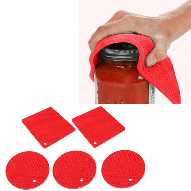 5Pcs Silicone Trivet Mat Square Round Honeycomb Hot Pad Non