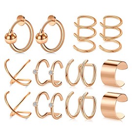 Funseedrr Rosegold Ear Cuffs Stainless Steel Fake Helix Cartilage Earrings Ear Clips Non Piercing