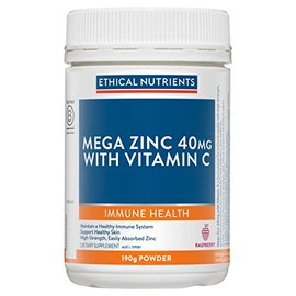 Ethical Nutrients Mega Zinc 40mg with Vitamin C Raspberry 190g