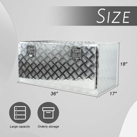 BLACKHORSE-RACING 36 x 17 x 18 Inch Aluminum Truck Trailer Tool Box Pickup Underbody Truck Bed Storage Toolbox RV Trailer Organizer with T-Handle Latch Dual Lock Keys - Silver