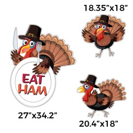 VictoryStore Yard Signs, Eat Ham Thanksgiving Turkeys Yard Signs, Thanksgiving Yard Decorations, 12 Piece Set, Includes Stakes 19644