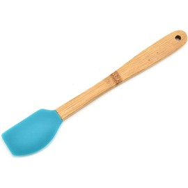Mini Silicone Spatula, Heat Resistant Mini Spatula Scraper Brush Spoon with Bamboo Handle for Scraping Kitchen Spoon Spatula Set, Cooking, Baking and Mixing,Spatulas,Cooking Utensils (Blue Scraper)