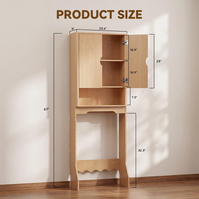 Merapi Over the Toilet Storage Cabinet, Natural Wood Grain Organizer