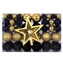 Christmas Baubles, Christmas Tree Decorations Ornaments Balls 100pcs Mixed 3/4/6cm with a Tree Topper, Shatterproof Hanging Bauble Set for Xmas Holiday Wedding Party Home Festival Decors, Gold Black