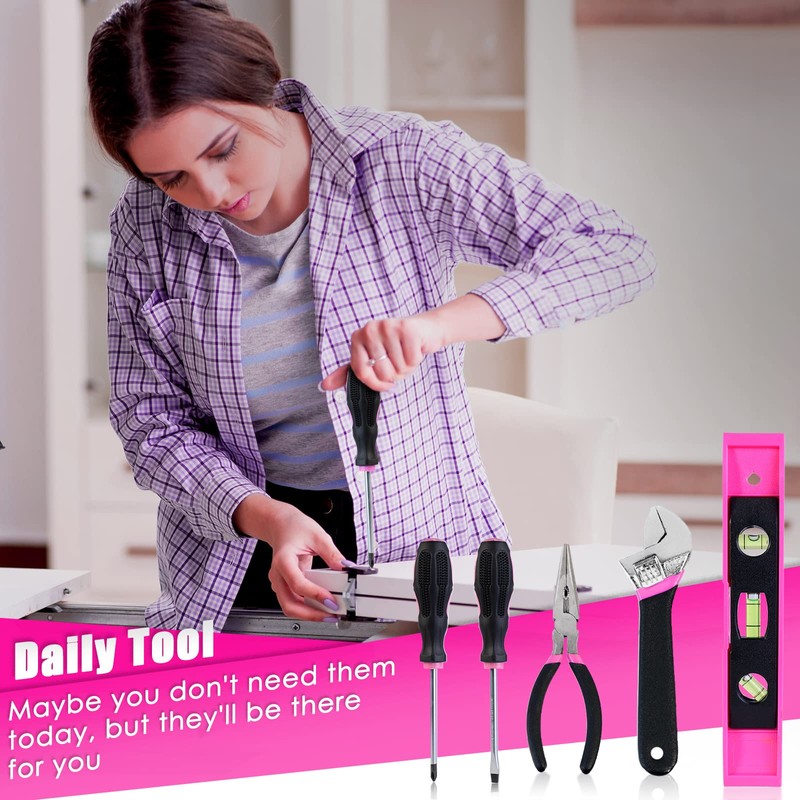 ThinkLearn Tool Kit with 20V Cordless Drill(265in-lbs), Pink Drill Set