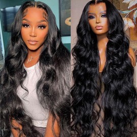 Wgfd 32inch Body Wave Lace Front Wigs Human Hair Pre Plucked 180% Density HD Transparent Lace Frontal Wigs with Baby wave Bleached Knots Human Hair Wigs for Women