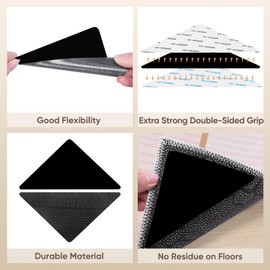BALEINE 16PCS Rug Tape, Double Sided Non Slip Rug Gripper for Hardwood Floors, Reusable Gripper Prevent Sliding, Washable Carpet Tape for Area Rugs (Triangle)